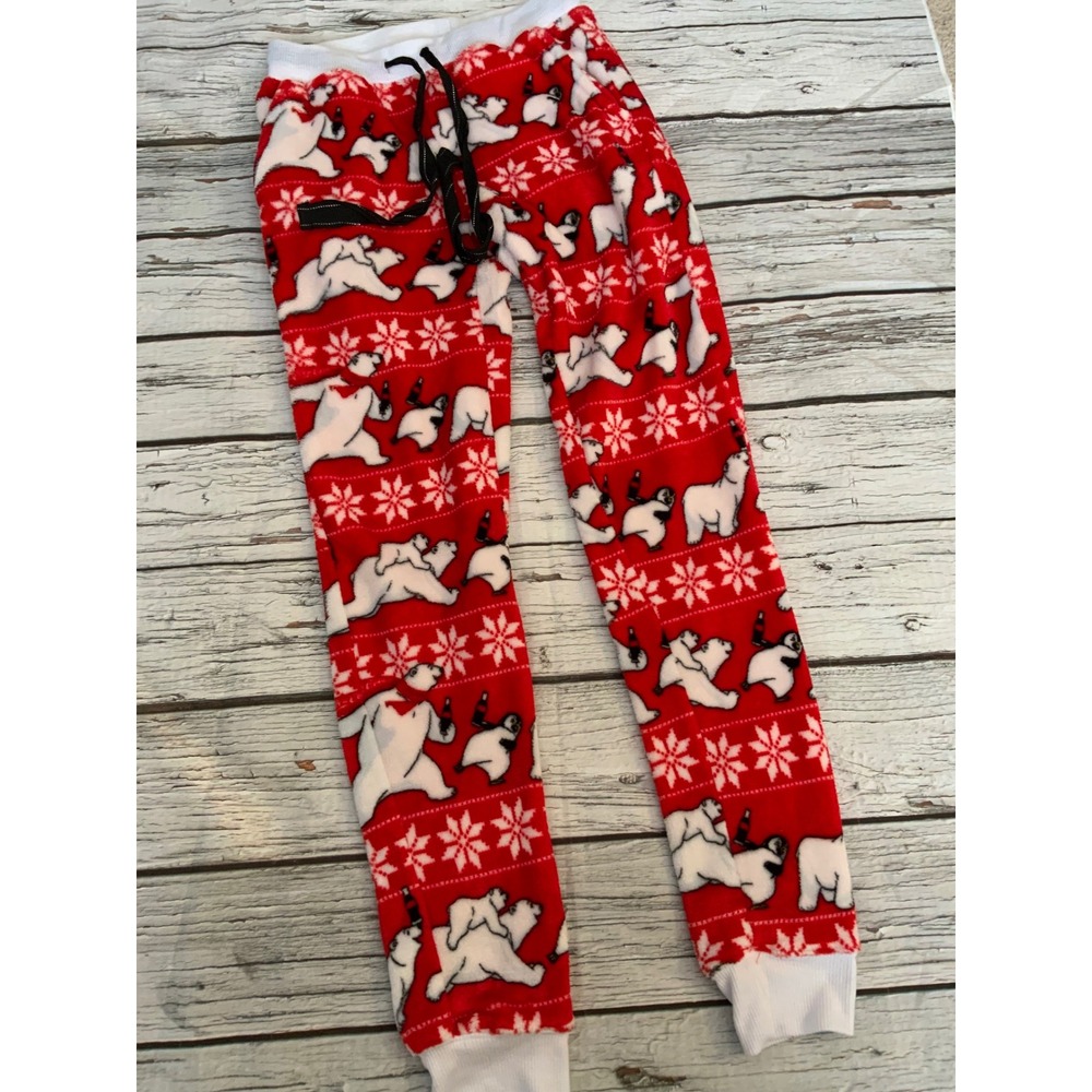 Coca-Cola Polar Bear Penguin Fleece Pajama Pants Red White XS Holiday Joggers